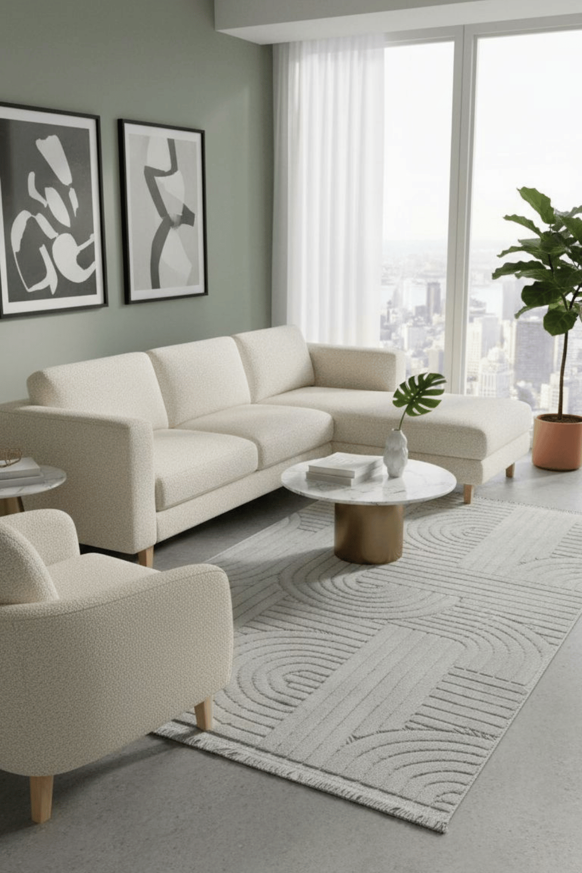 Comfy Halı Boho 09569 Beyaz Bukleli Bohem Halı