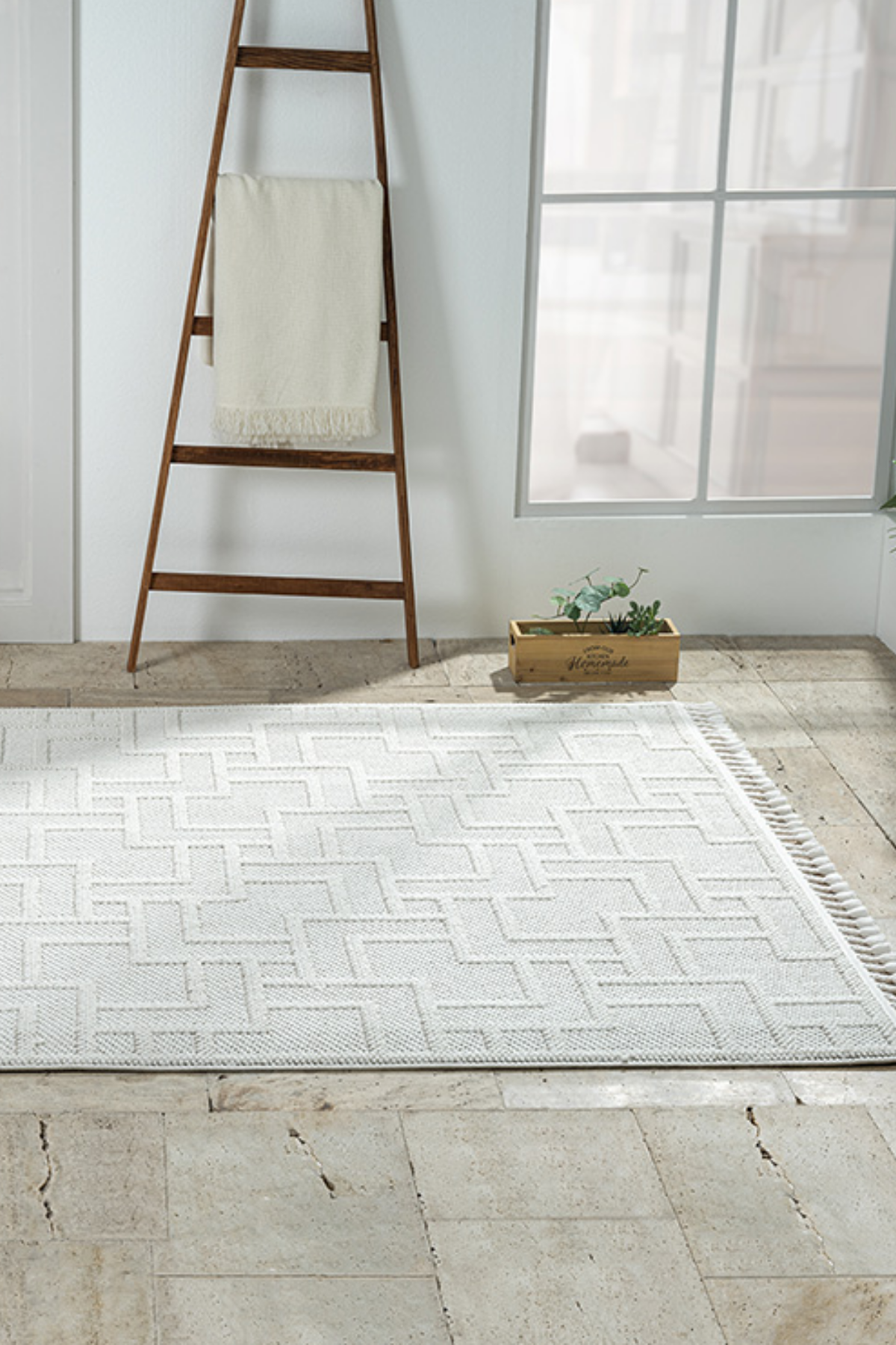 Comfy Halı Efes EF002A Beyaz Bukleli Modern İskandinav Örgü Halı