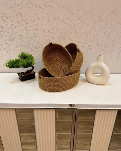 Comfy Home & Living 3'lü Oval Hasır Sepet Saklama & Düzenleme Kabı Organizer