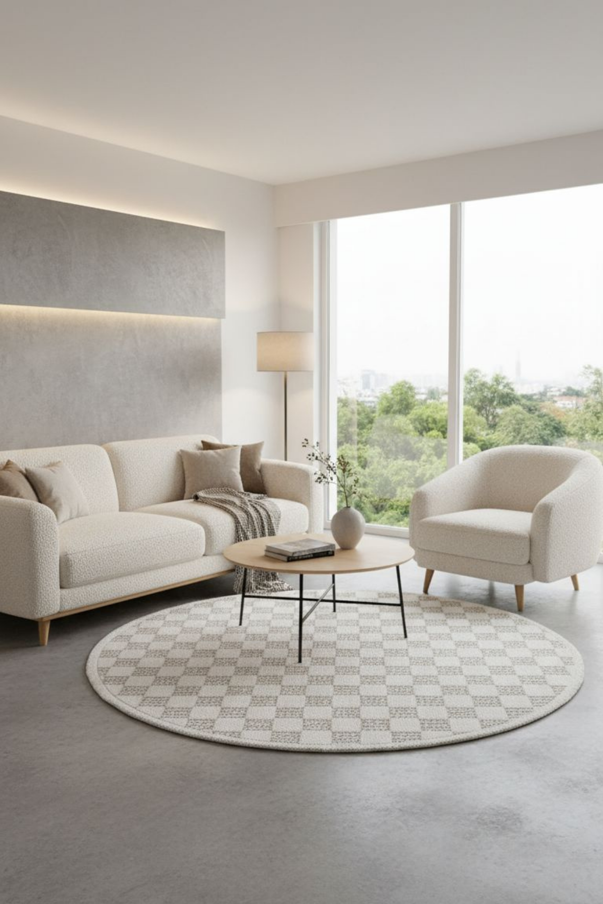 Comfy Halı Perl 09228 Beyaz Bukleli Minimalist Yuvarlak Örgü Halı