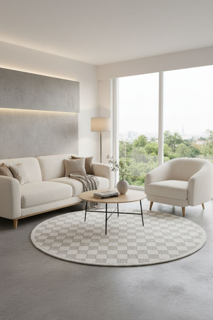 Comfy Halı Perl 09228 Beyaz Bukleli Minimalist Yuvarlak Örgü Halı