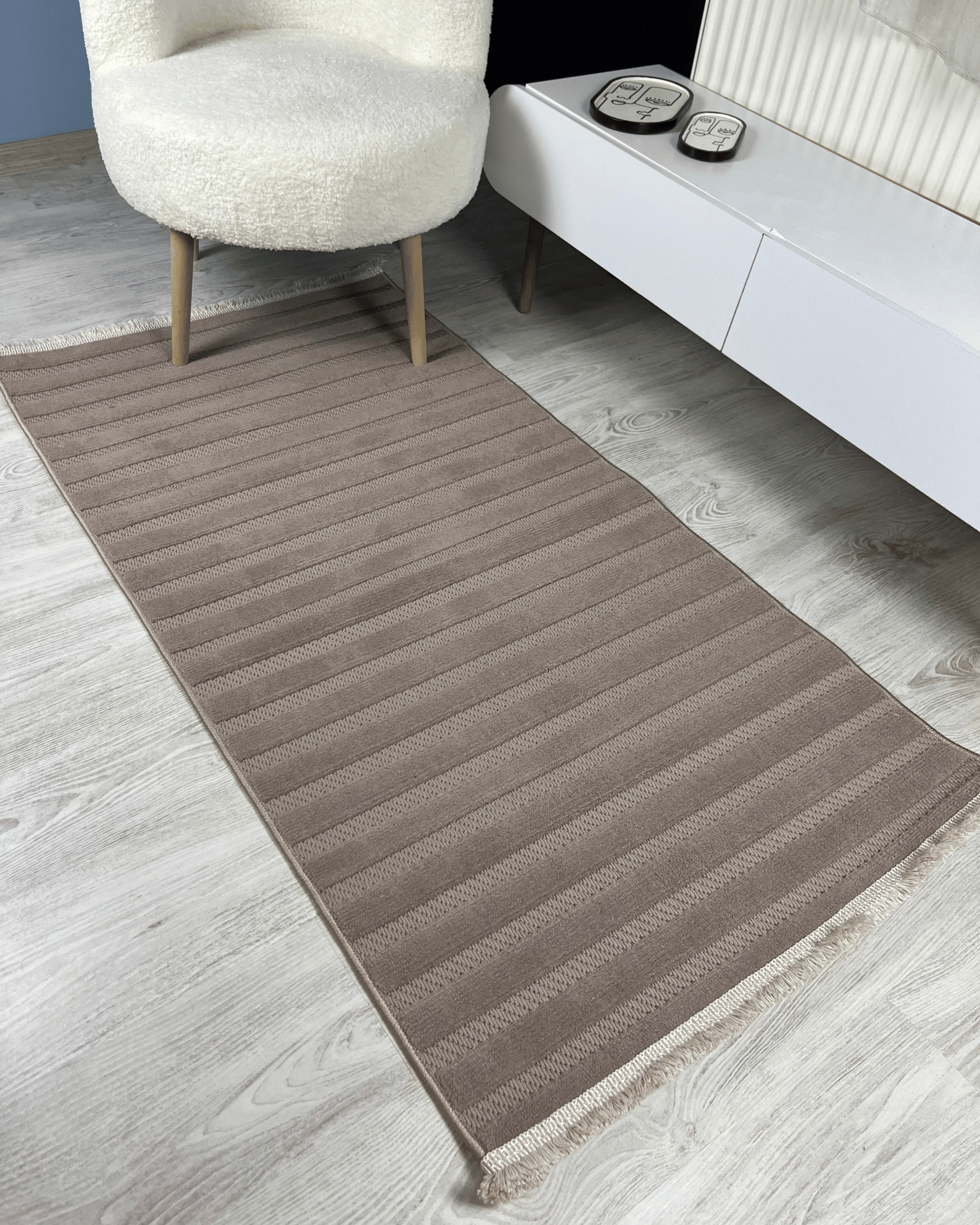 Comfy Halı Softure 08884 Kahverengi Bukleli Çizgili Halı