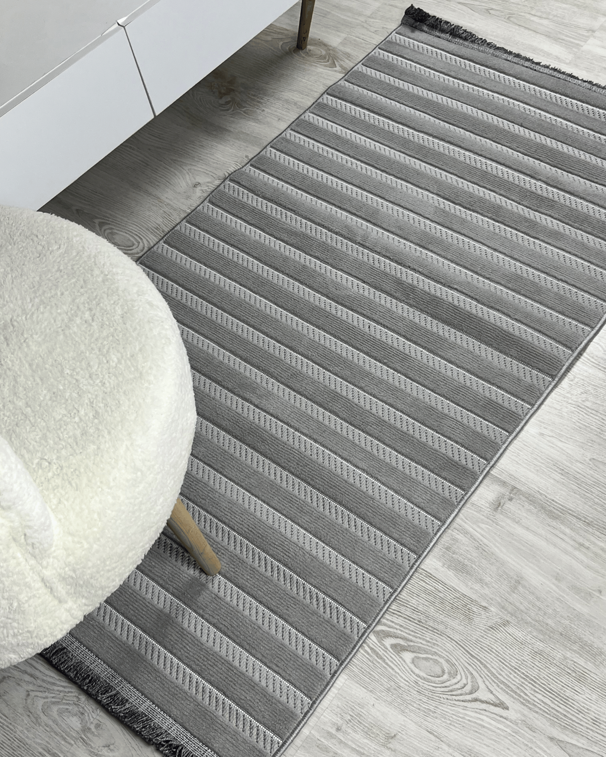 Comfy Halı Softure 08884 Gri Bukleli Çizgili Halı