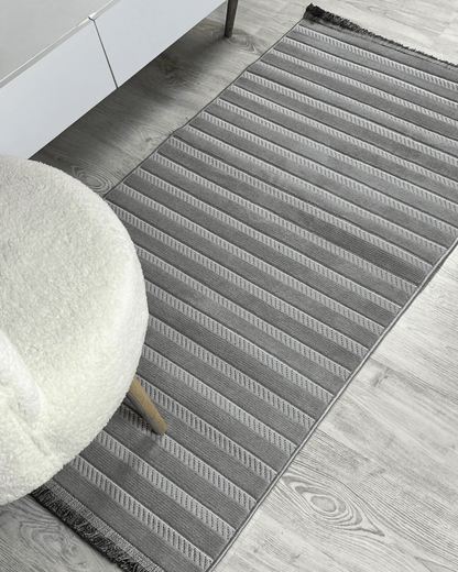 Comfy Halı Softure 08884 Gri Bukleli Çizgili Halı