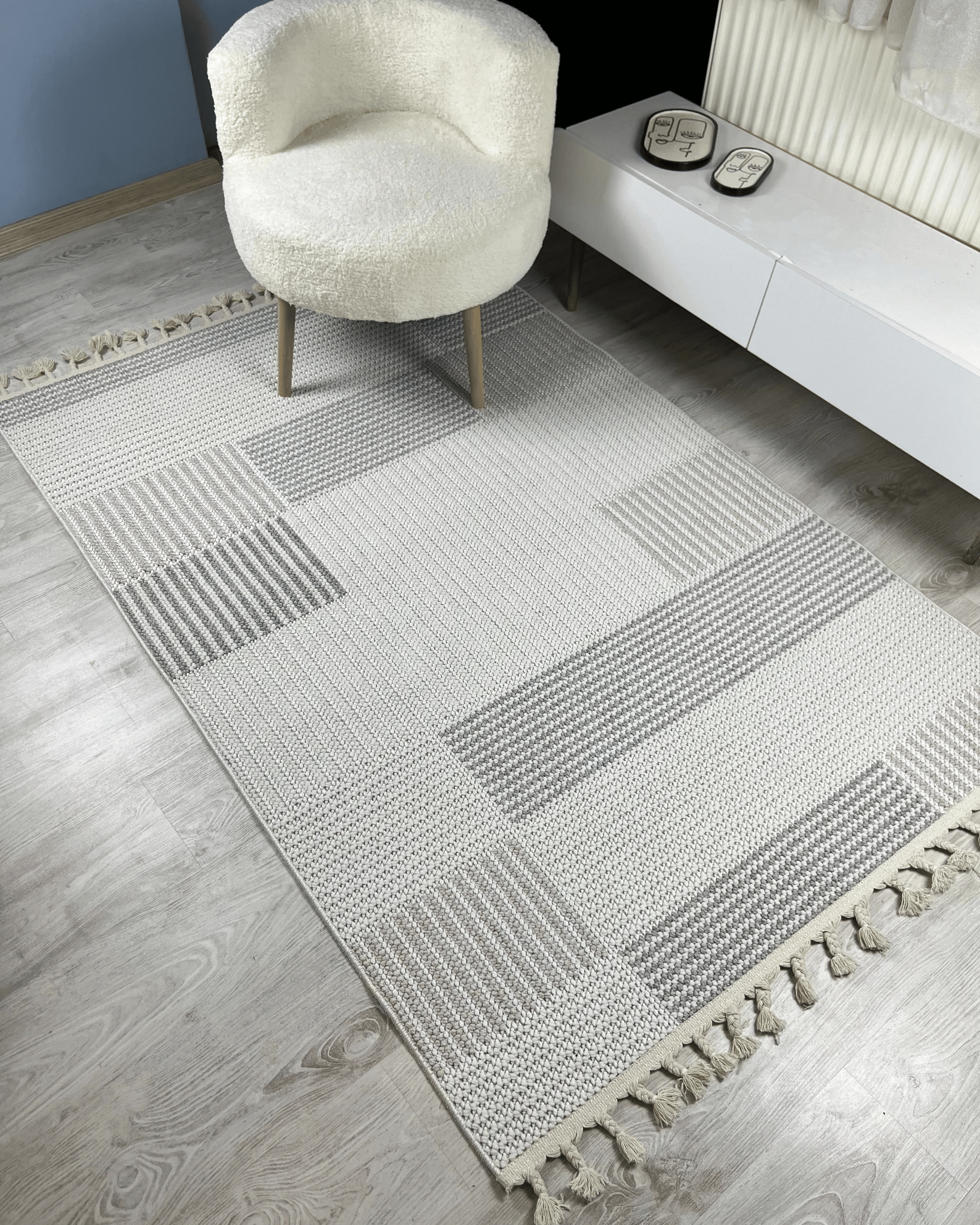 Comfy Halı Lupera LP006 Krem/Gri Bukleli Modern Örgü Halı