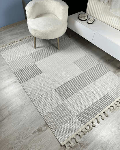 Comfy Halı Lupera LP006 Krem/Gri Bukleli Modern Örgü Halı