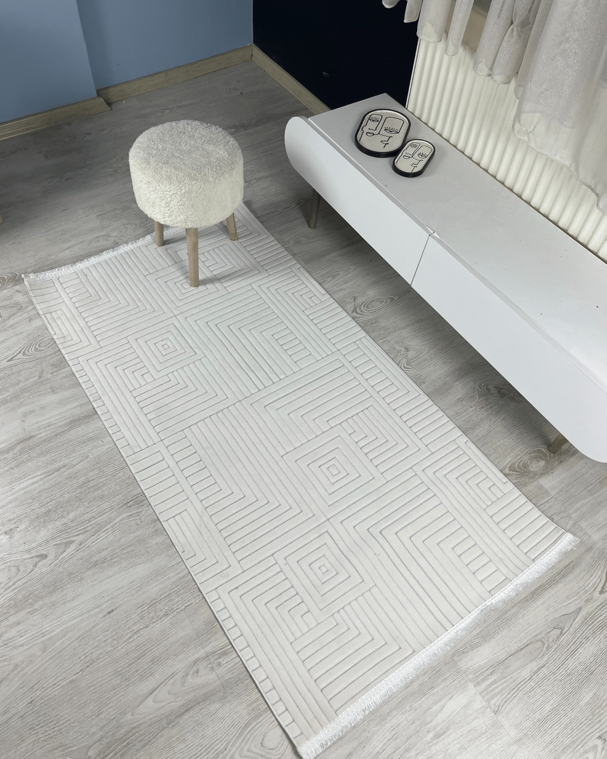 Comfy Halı Diamond 00745 Beyaz Makinede Yıkanabilir Modern Halı