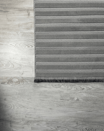 Comfy Halı Softure 08884 Gri Bukleli Çizgili Halı