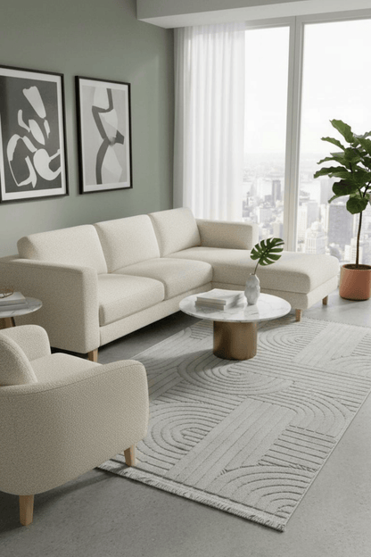 Comfy Halı Boho 09569 Beyaz Bukleli Bohem Halı