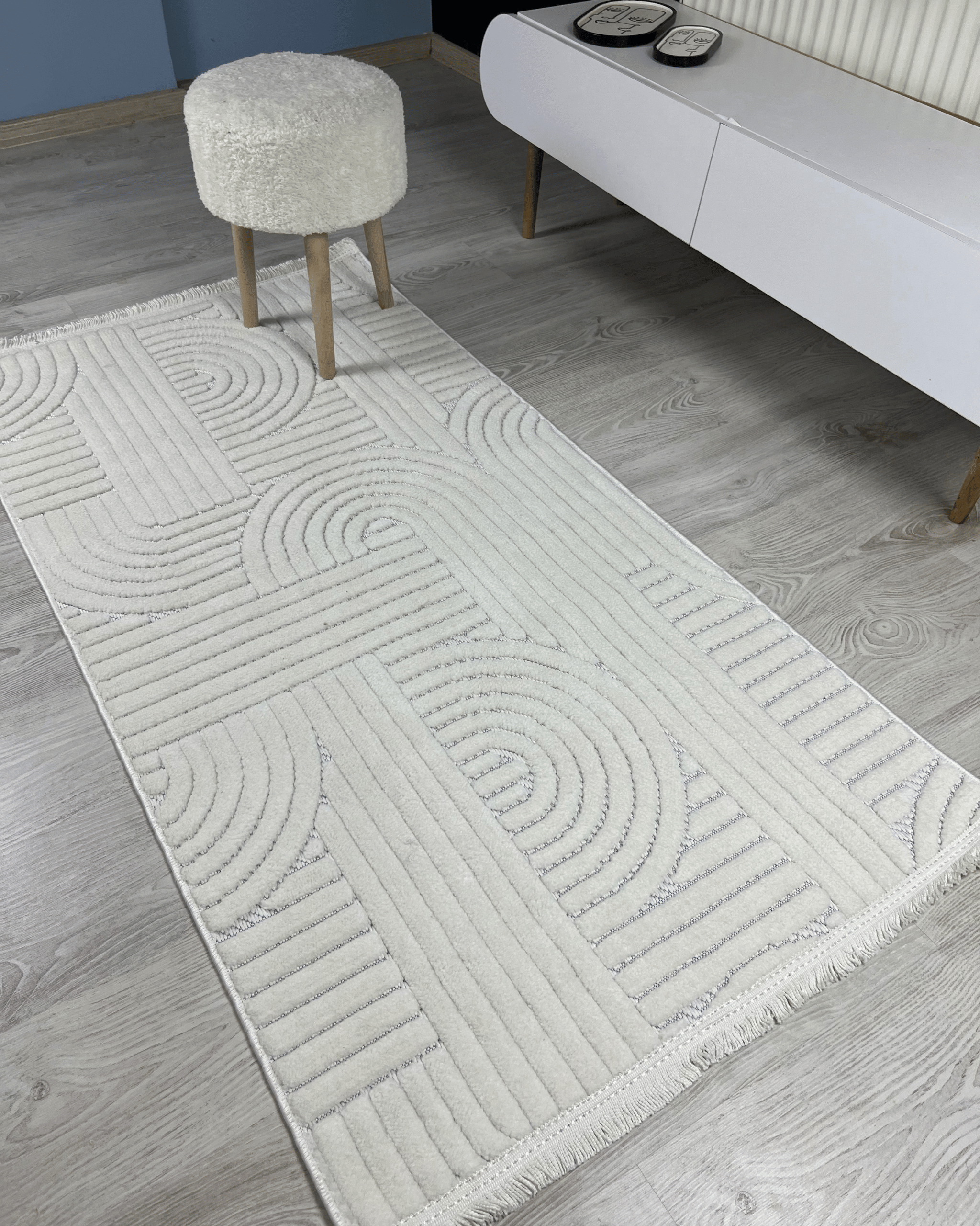 Comfy Halı Boho 09569 Beyaz Bukleli Bohem Halı