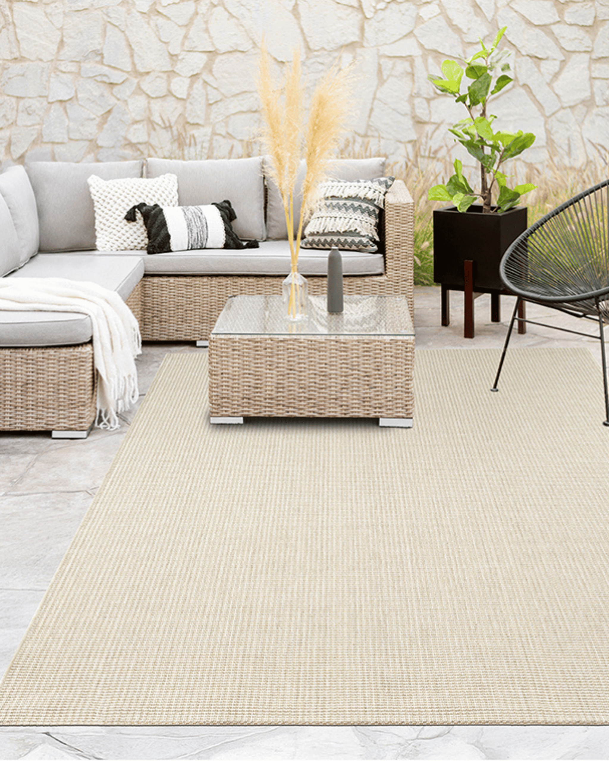 Comfy Halı Malta TI002A Beyaz Çizgili Doğal Jüt Halı