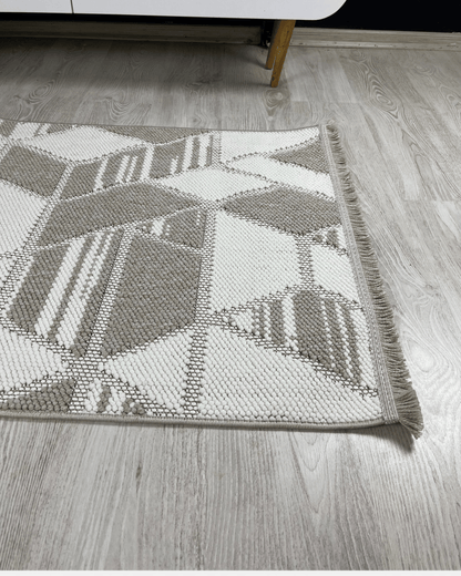 Comfy Halı Perl 08893 Bej/Beyaz Bukleli Örgü Halı