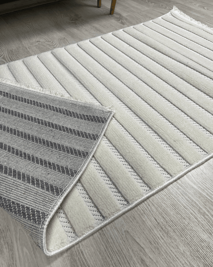 Comfy Halı Softure 08884 Beyaz Bukleli Çizgili Halı