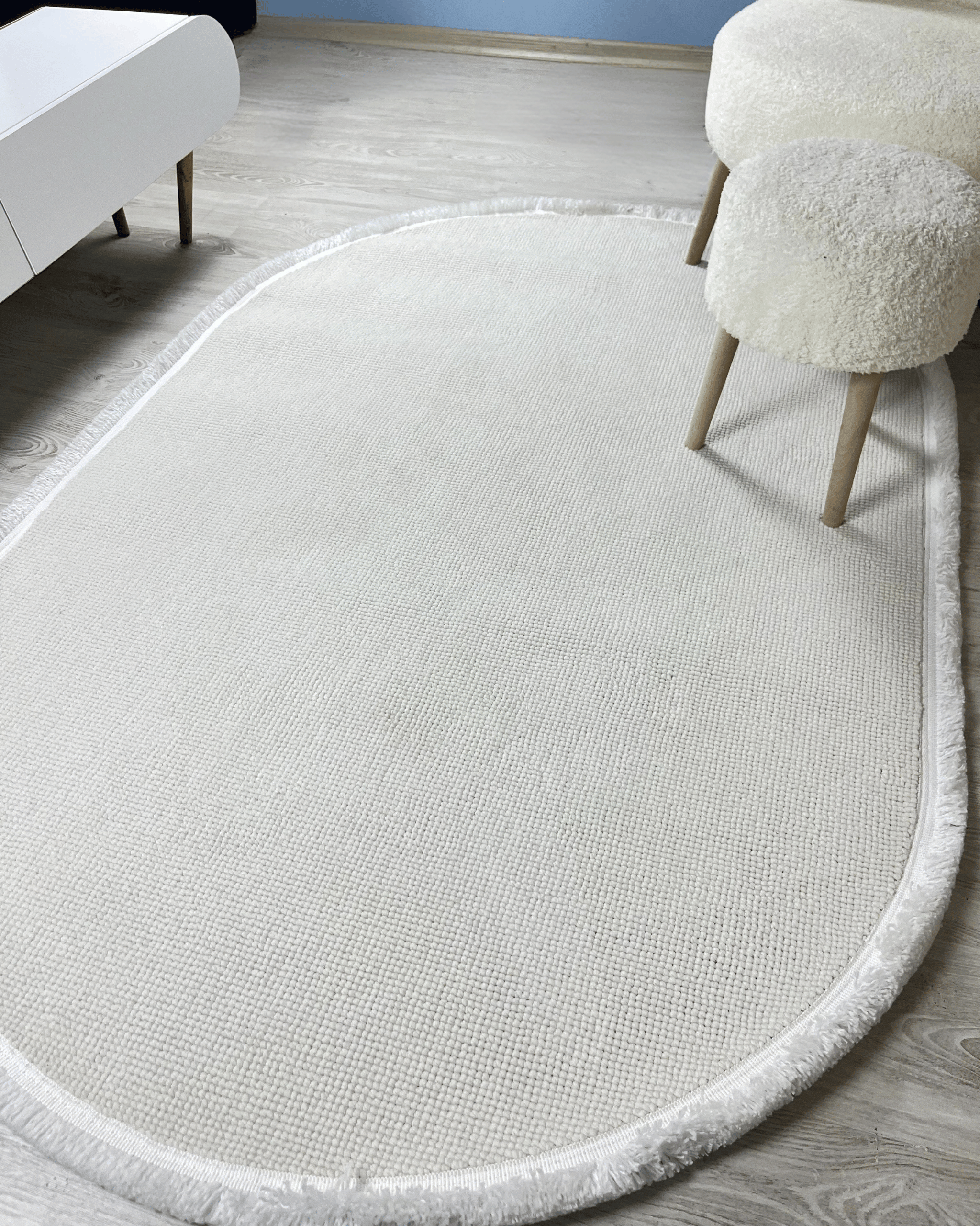 Comfy Halı Cottera 4301 Beyaz Örgü Bukleli Modern Oval Halı