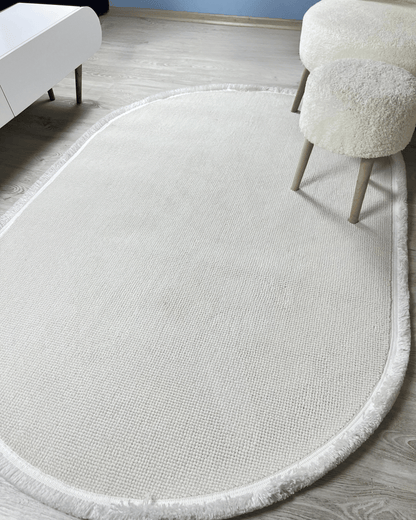 Comfy Halı Cottera 4301 Beyaz Örgü Bukleli Modern Oval Halı