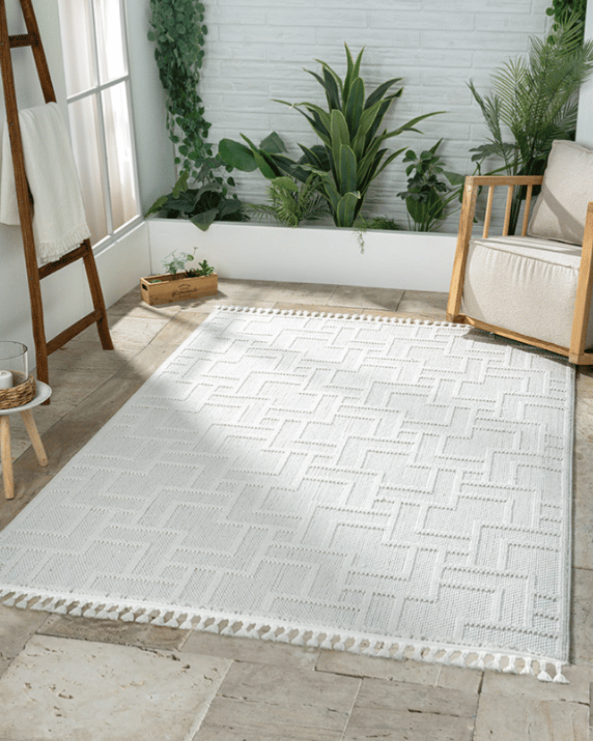Comfy Halı Efes EF002A Beyaz Bukleli Modern İskandinav Örgü Halı
