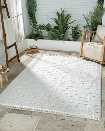 Comfy Halı Efes EF002A Beyaz Bukleli Modern İskandinav Örgü Halı
