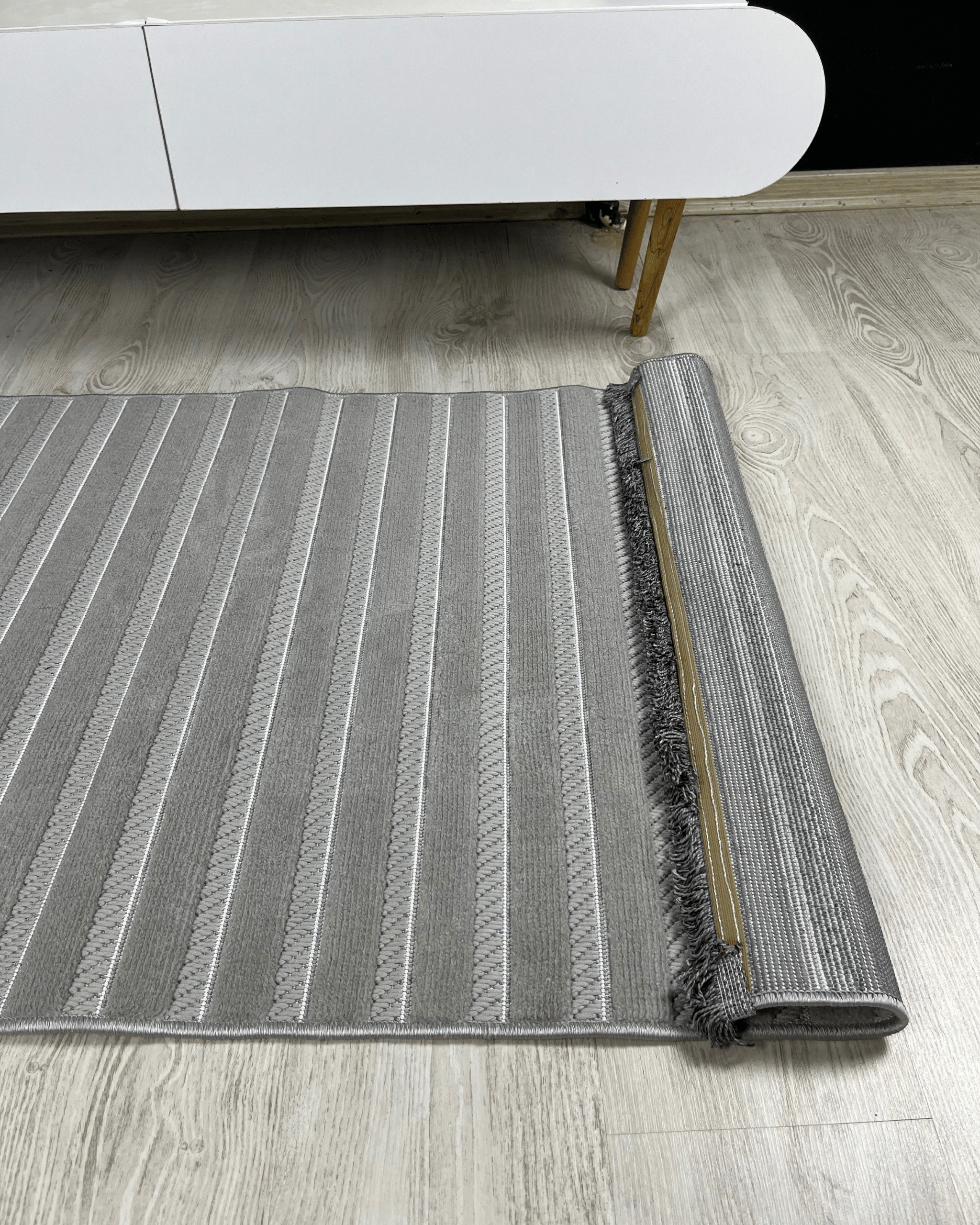 Comfy Halı Softure 08884 Gri Bukleli Çizgili Halı