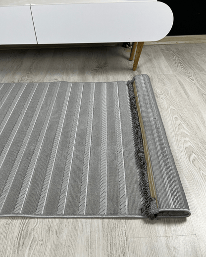 Comfy Halı Softure 08884 Gri Bukleli Çizgili Halı