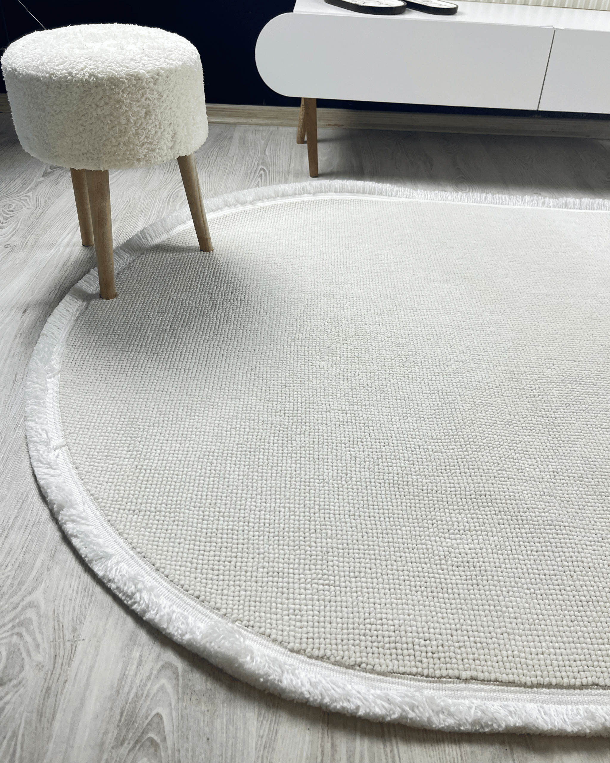 Comfy Halı Cottera 4301 Beyaz Örgü Bukleli Modern Oval Halı