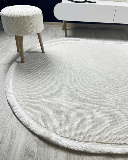 Comfy Halı Cottera 4301 Beyaz Örgü Bukleli Modern Oval Halı