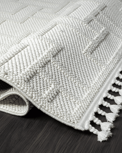 Comfy Halı Efes EF002A Beyaz Bukleli Modern İskandinav Örgü Halı