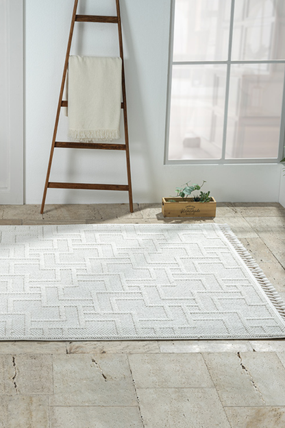 Comfy Halı Efes EF002A Beyaz Bukleli Modern İskandinav Örgü Halı