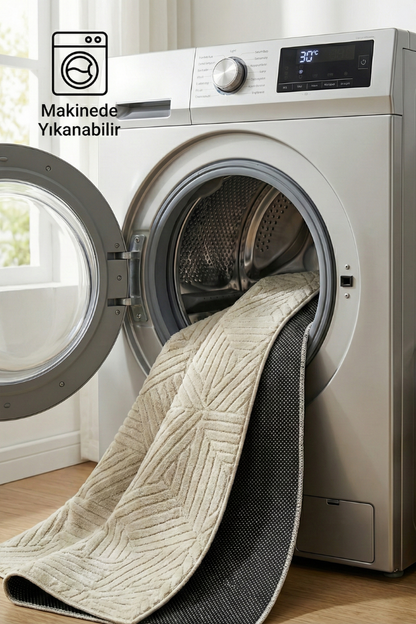 Comfy Halı Decorist Krem Kaymaz Taban Makinede Yıkanabilir Halı