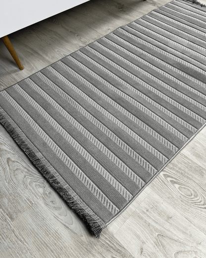 Comfy Halı Softure 08884 Gri Bukleli Çizgili Halı