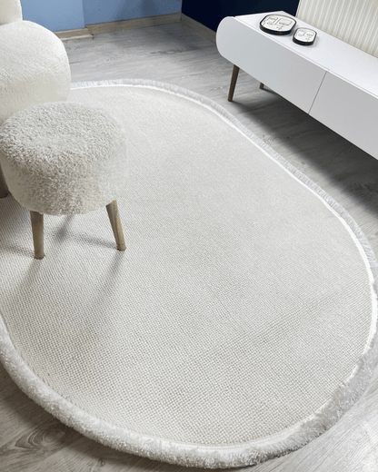 Comfy Halı Cottera 4301 Beyaz Örgü Bukleli Modern Oval Halı