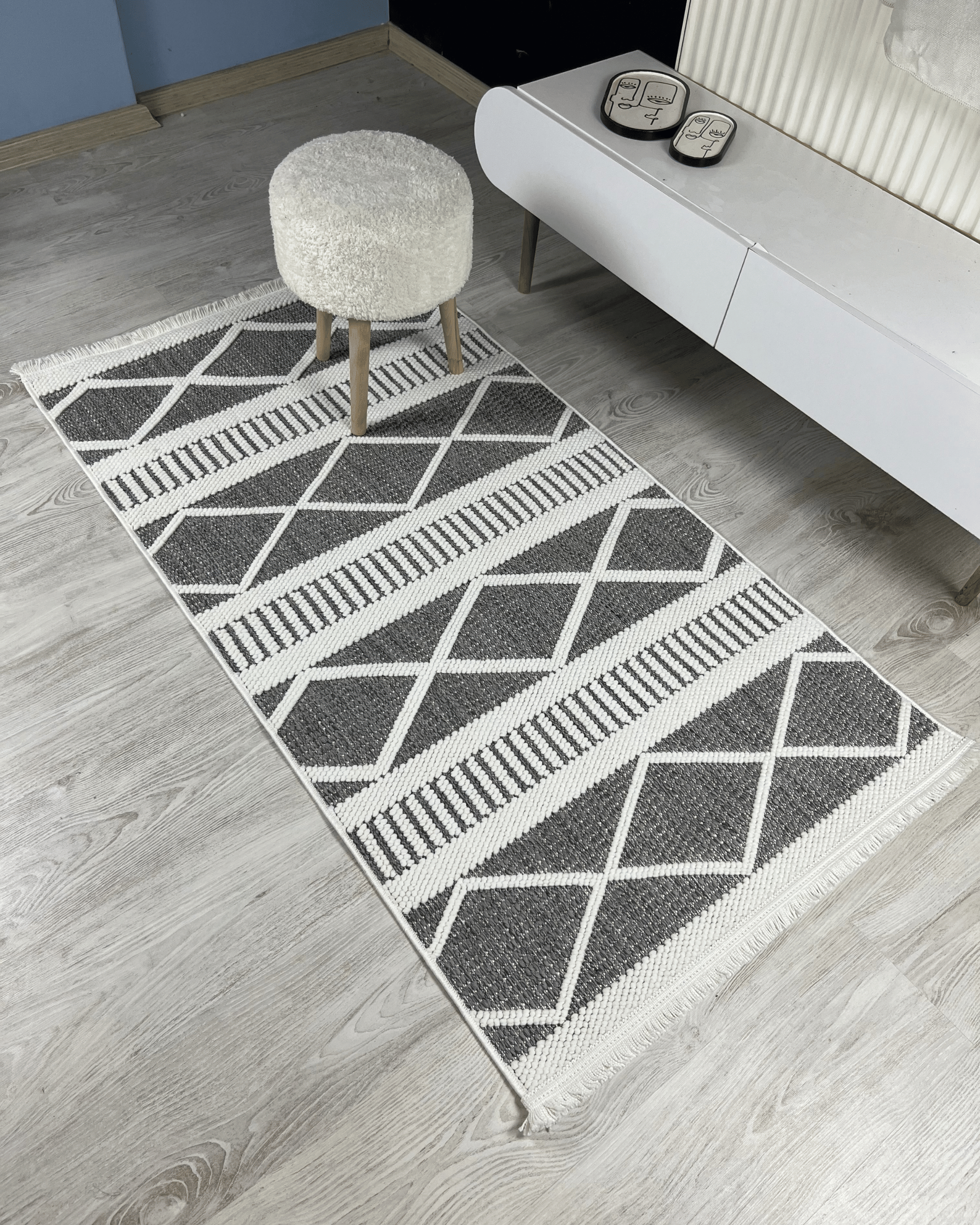 Comfy Halı Perl 09207 Beyaz/Gri Bukleli Örgü Halı