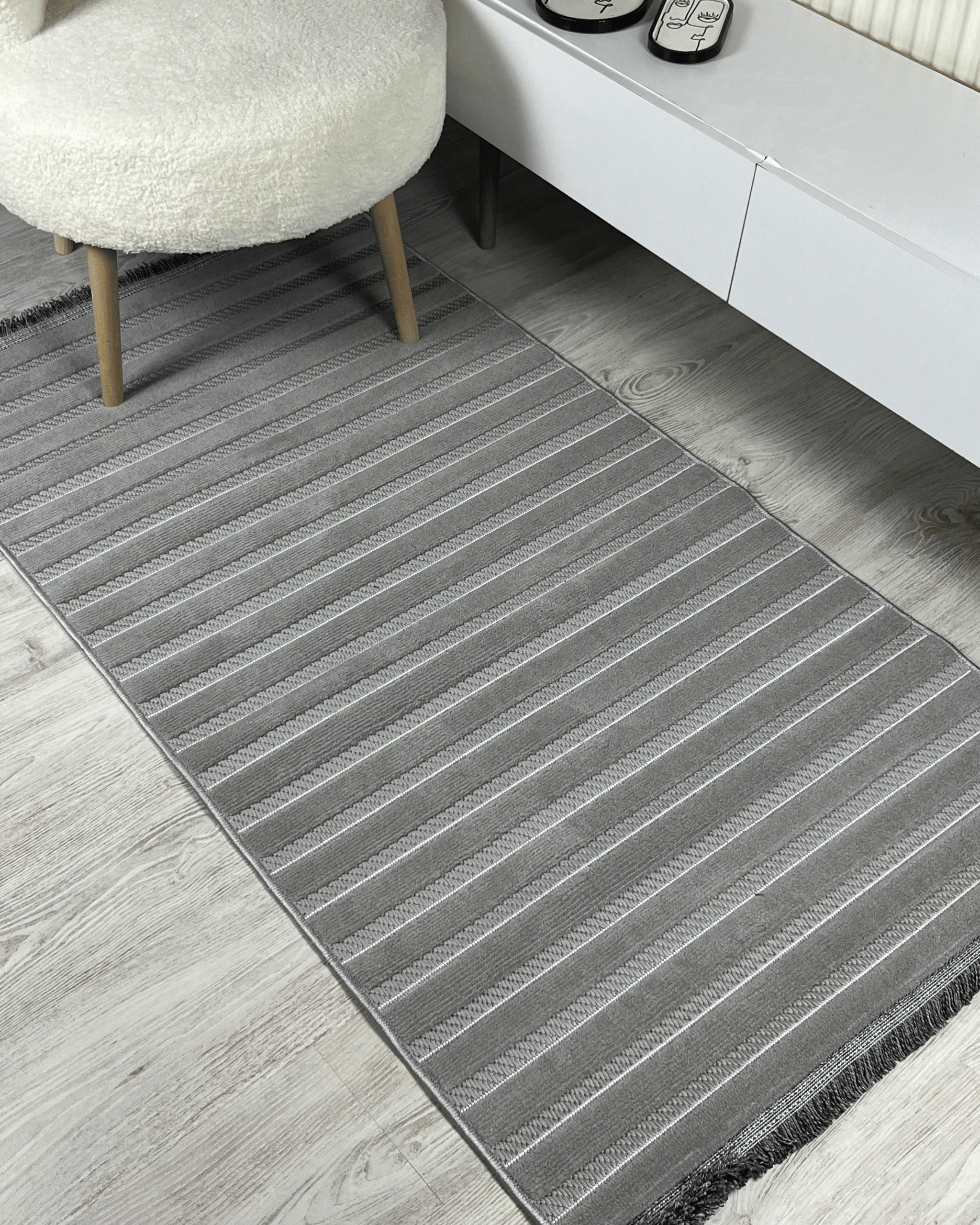 Comfy Halı Softure 08884 Gri Bukleli Çizgili Halı