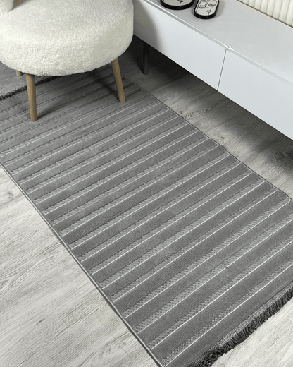 Comfy Halı Softure 08884 Gri Bukleli Çizgili Halı