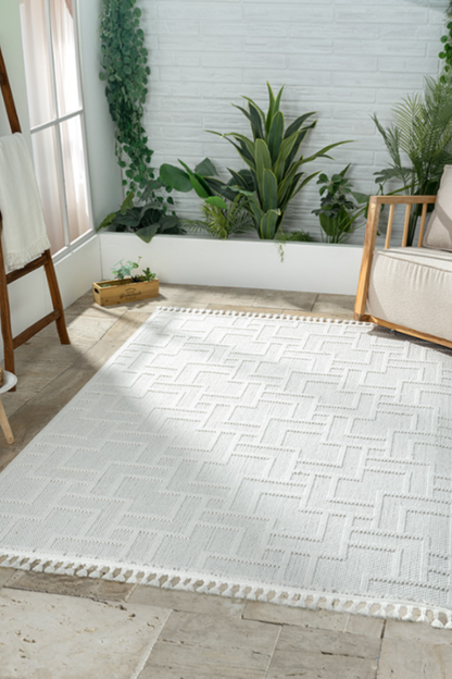 Comfy Halı Efes EF002A Beyaz Bukleli Modern İskandinav Örgü Halı