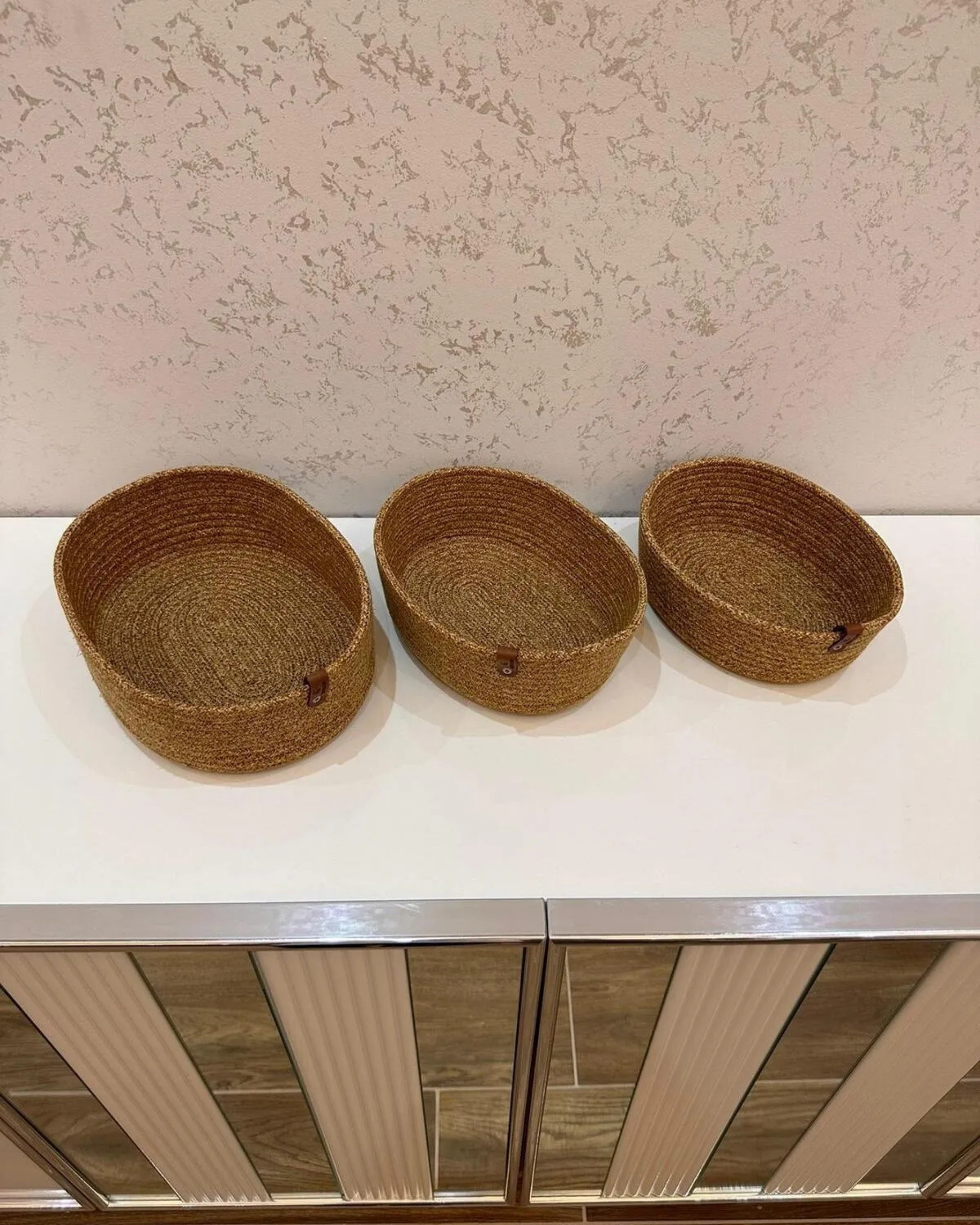 Comfy Home & Living 3'lü Oval Hasır Sepet Saklama & Düzenleme Kabı Organizer