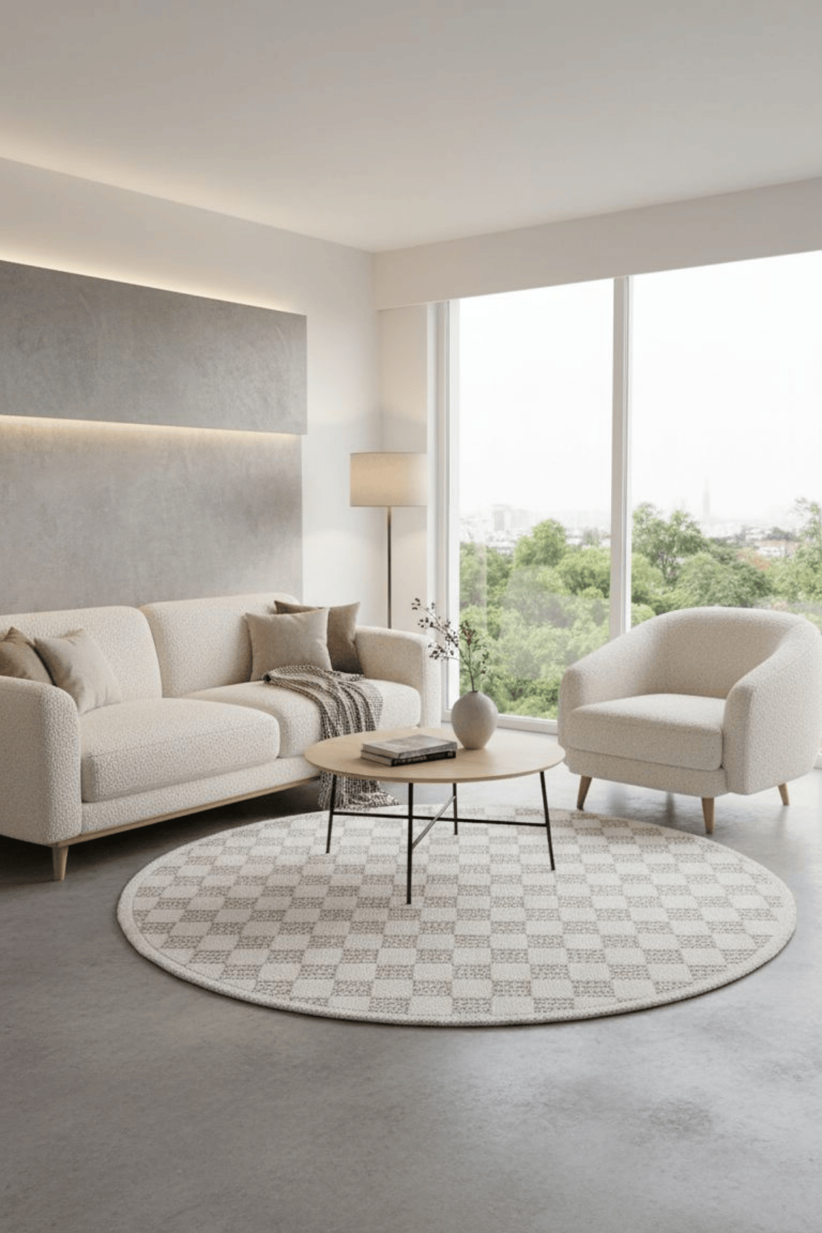 Comfy Halı Halı Comfy Halı Perl 09228 Beyaz Bukleli Minimalist Yuvarlak Örgü Halı